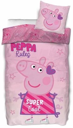 Gurli gris sengetøj - 140x200 cm - Gurli gris Peppa rules - Vendbar dynebetræk - 100% bomulds sengesæt